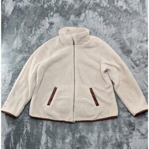 Torrid Jacket Womens 1 1X 14/16 Cream Tan Sherpa Full Zip Faux Leather Trim